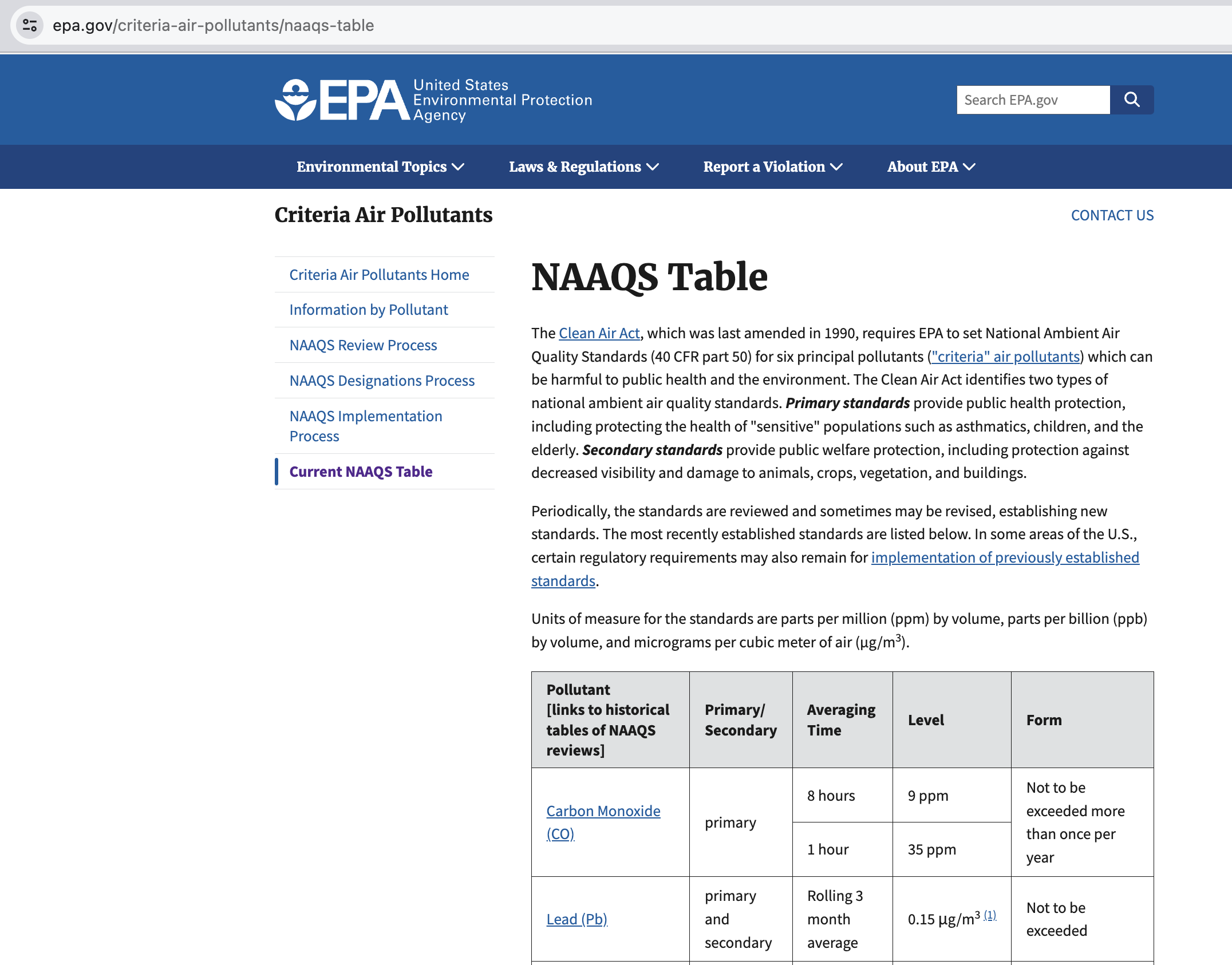 National Ambient Air Quality Standards (NAAQS)