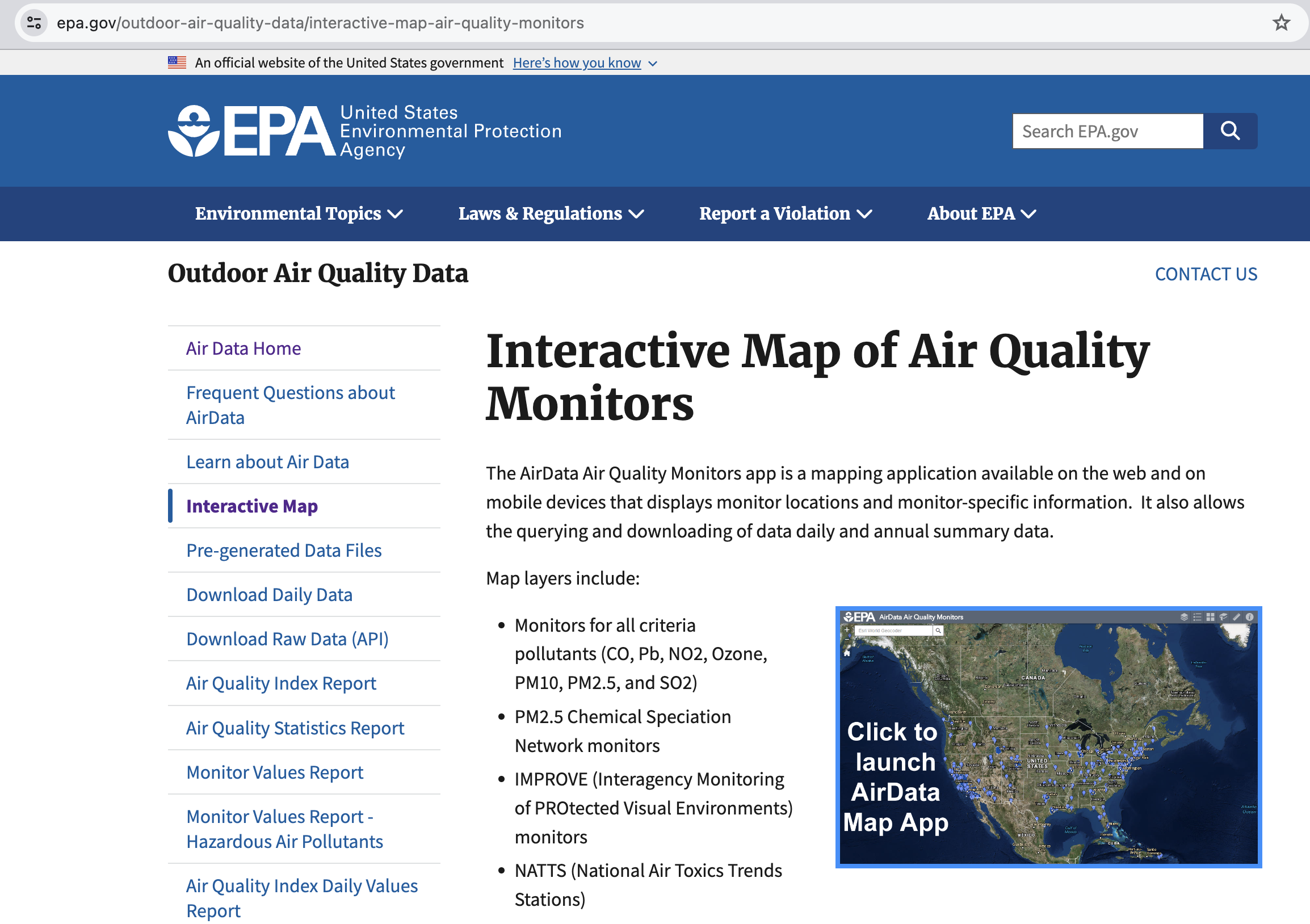 EPA's Interactive Map of Air Quality Monitors